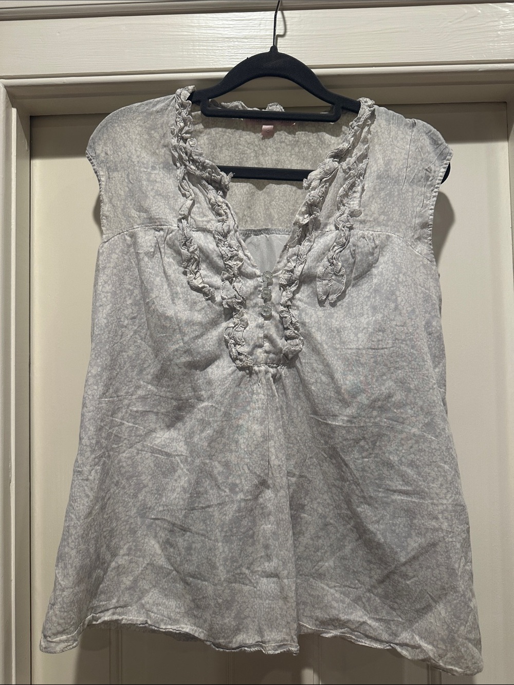 Rebecca Taylor Light Gray Ruffle V-Neck Blouse